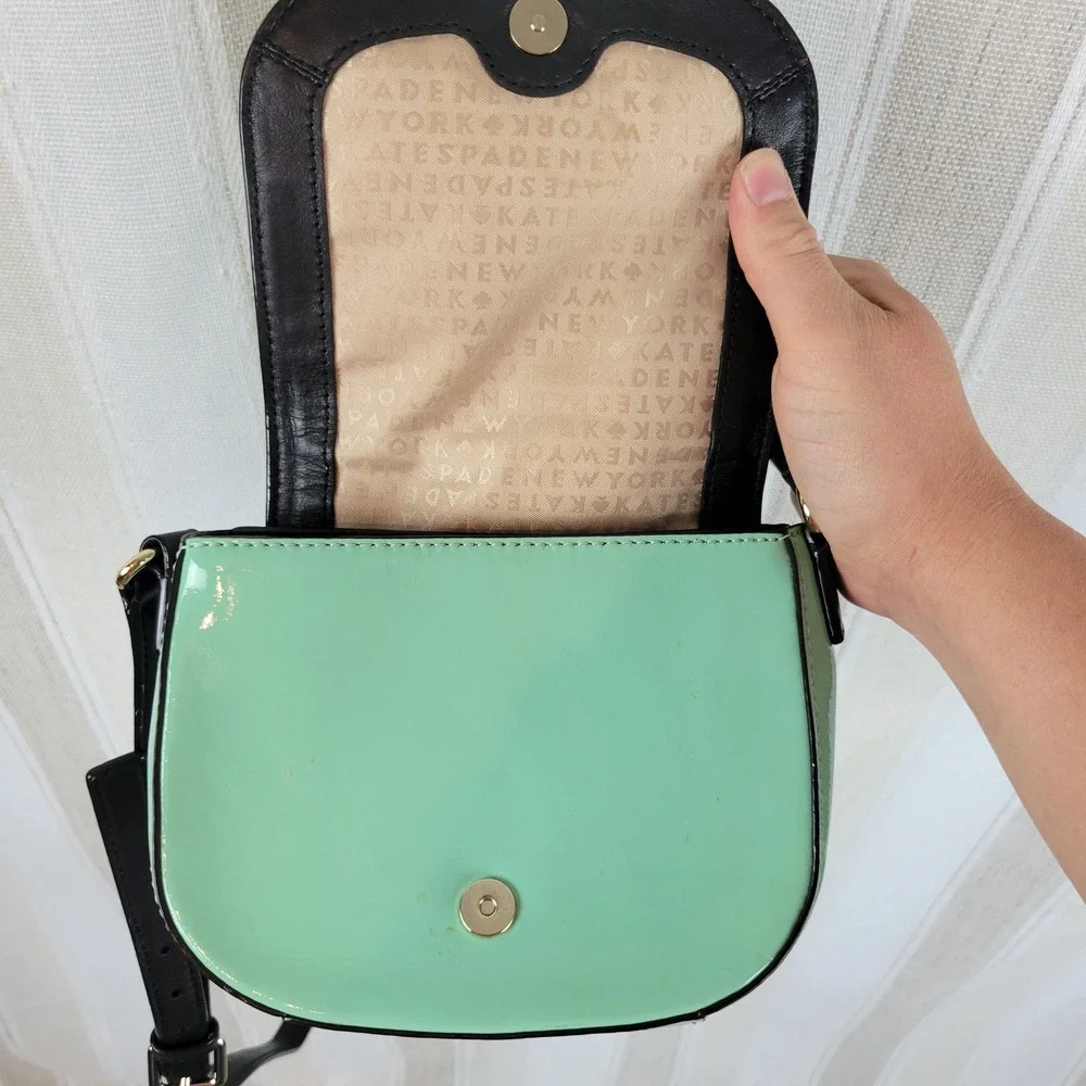 Kate Spade Jade Chelsea Park Crossbody‎ Bag Purse Mint Green Black Leather